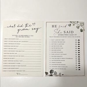 Bridal Shower Game Cards Set (9x)